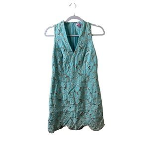 Lilly Pulitzer Women's Estrella Sand Dollar Blue and Gold Eyelet Shift Dress 4